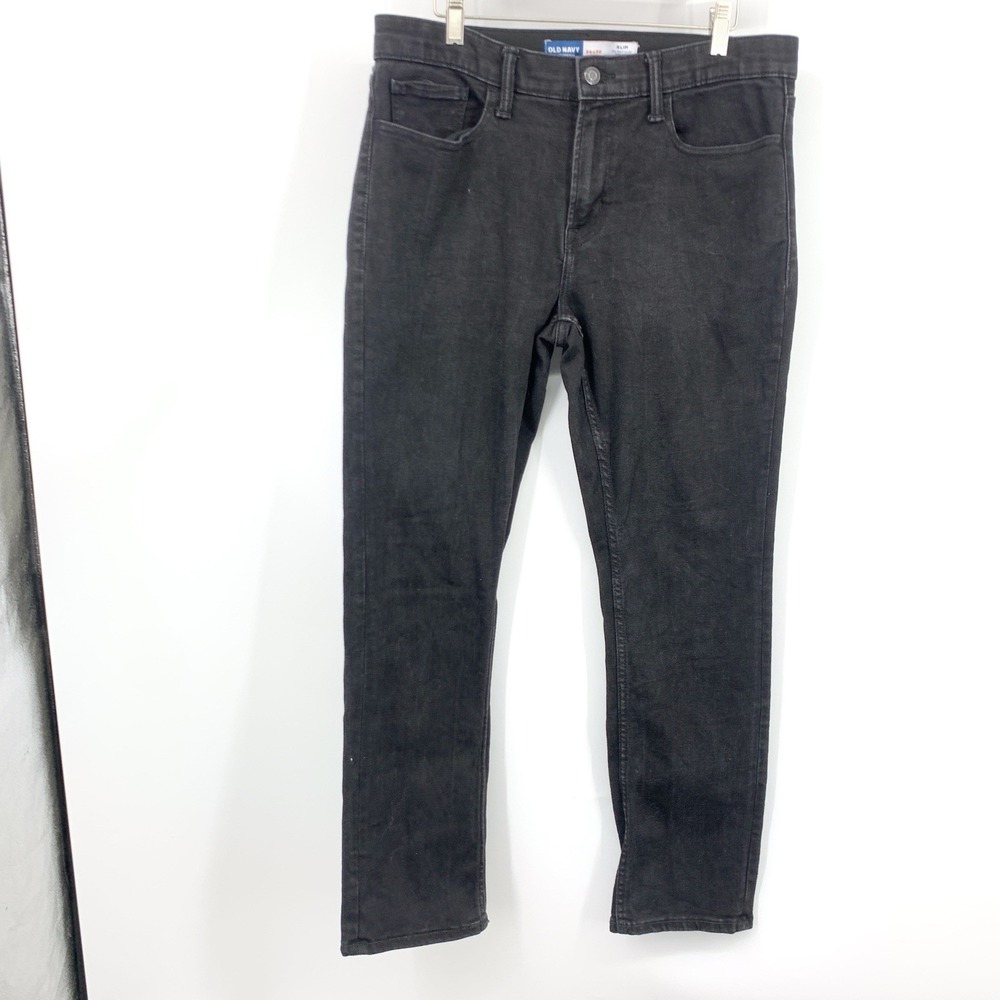 Old Navy Men Size 34 x 30 Jeans Black Denim Pants Slim Straight 360 Stretch
